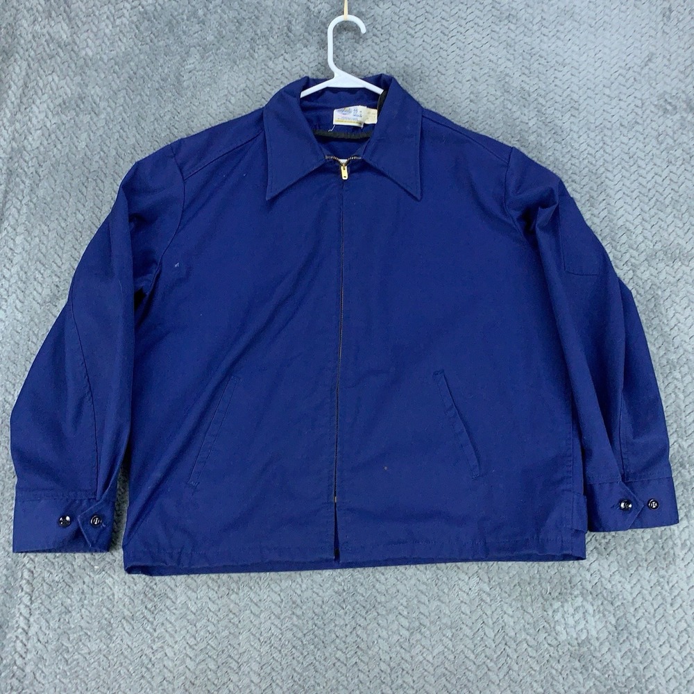VTG Riverside Work Jacket Mens 46 Blue Bomber Trucker Mechanic Distressed Talon